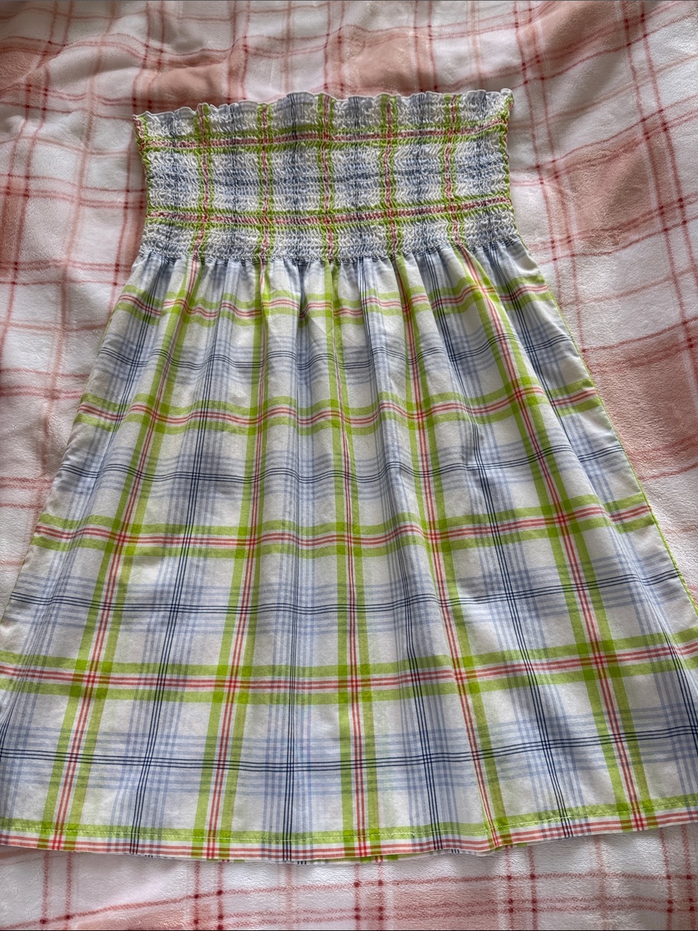 J. Crew Strapless Plaid Sundress in White, Green & Blue